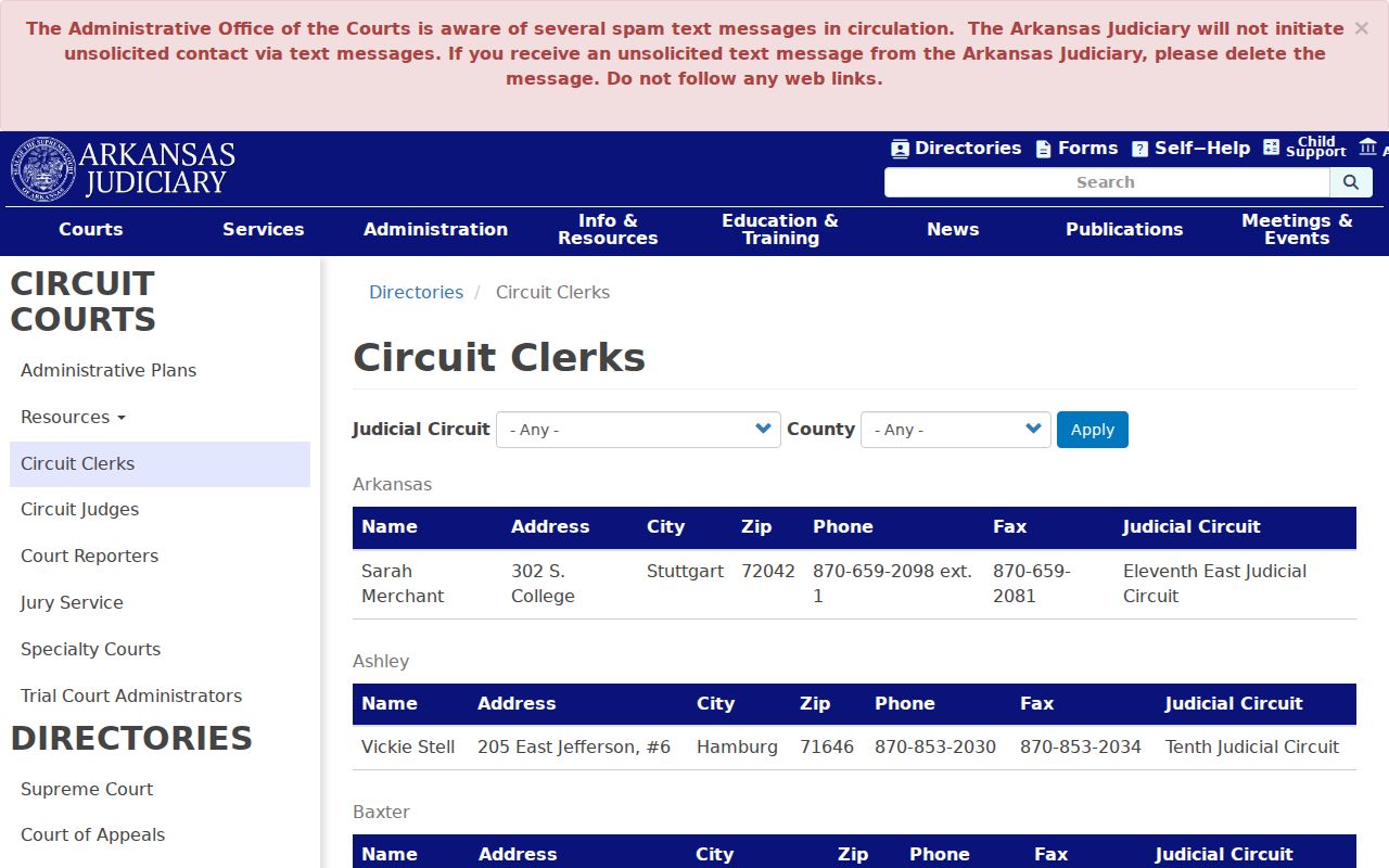 Craighead County civil docket Circuit Clerk directory listing