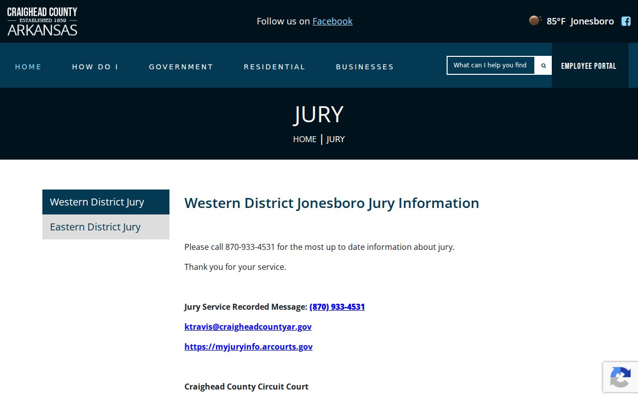 Craighead County court calendar and jury information source