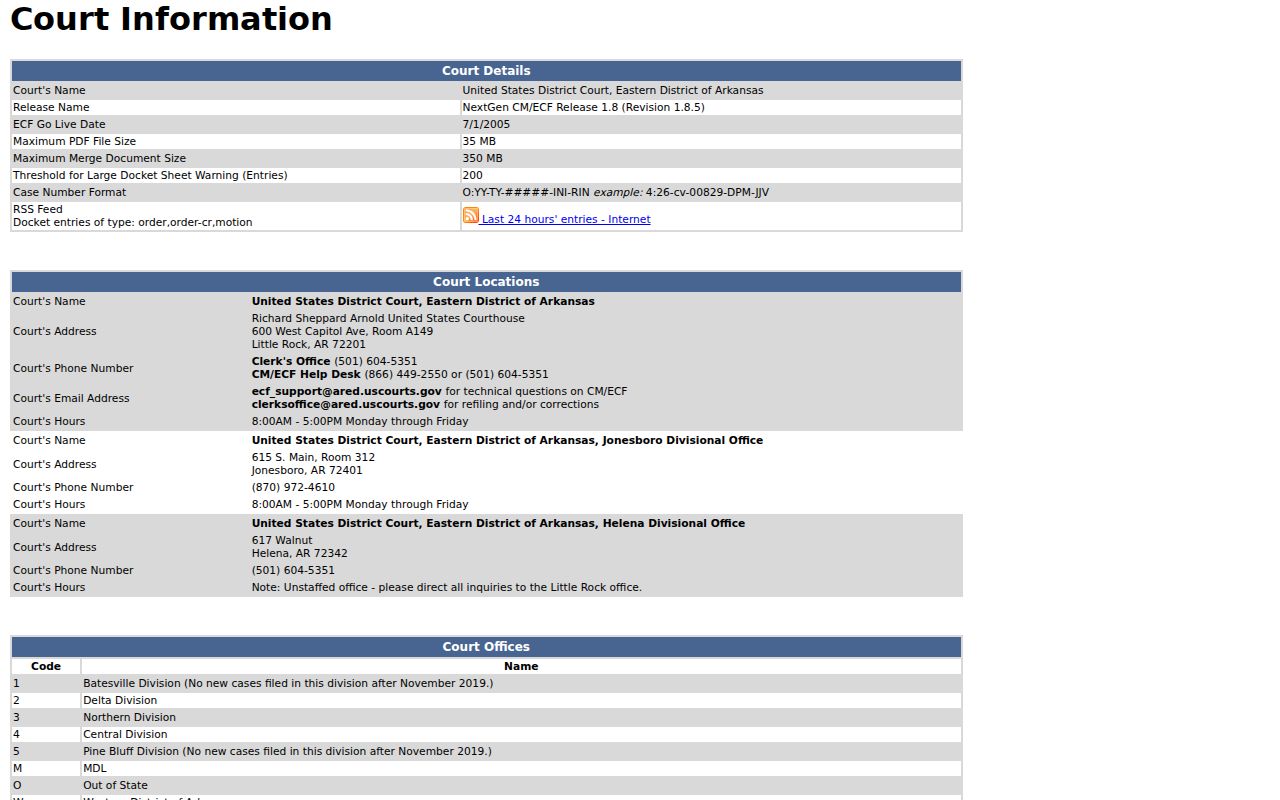 Jonesboro court docket and Eastern District CM ECF information