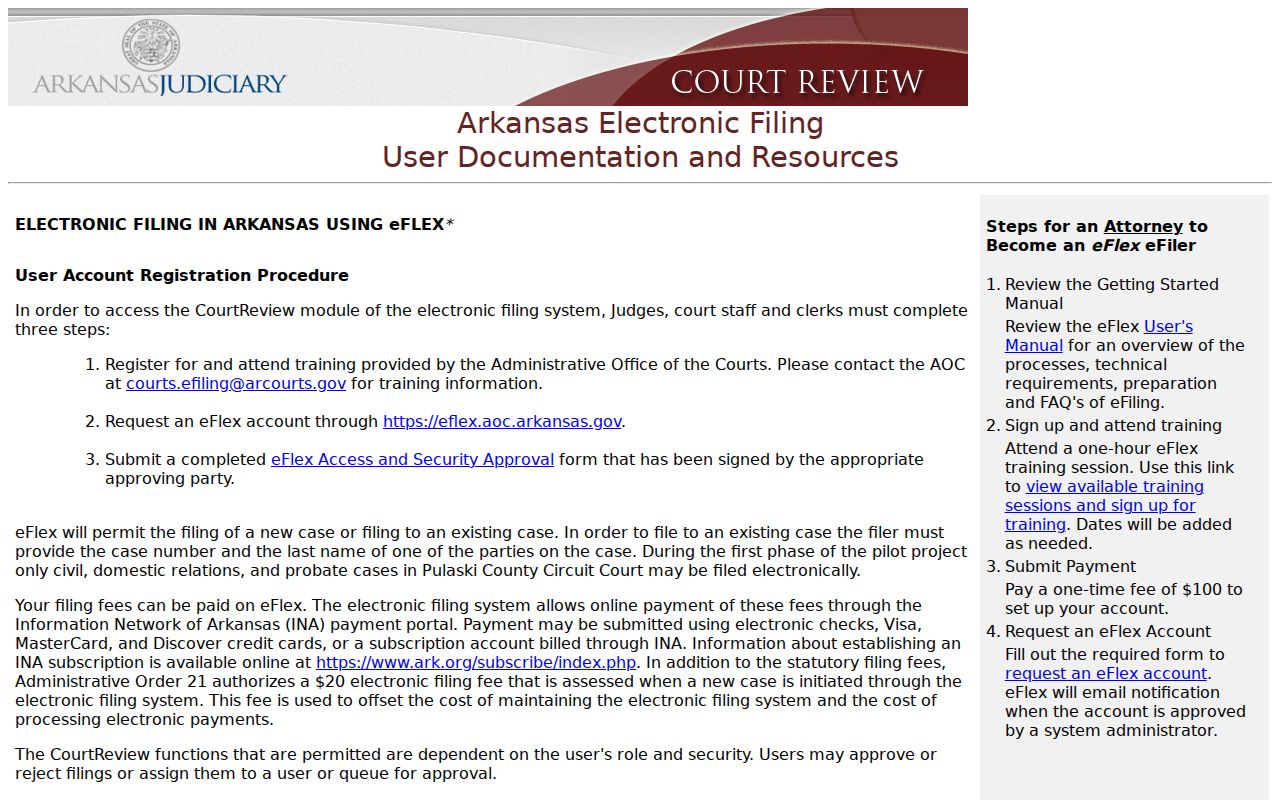 Lake City court docket compared with Arkansas eFlex filing resources